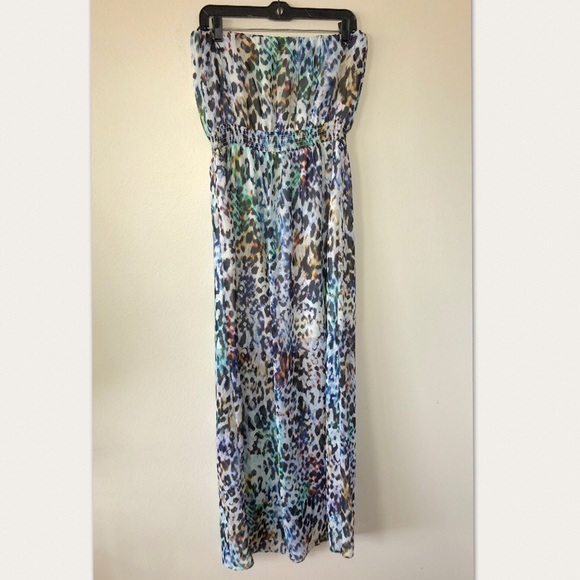 TopShop Leopard Strapless Maxi Dress Size 12 - Picture 2 of 6